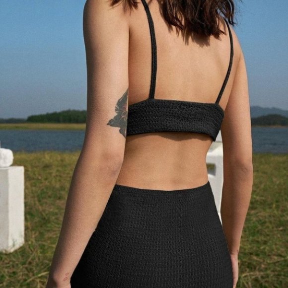 BODYCON CUT OUT SLPIT HEM MAXI DRESS BLACK - Picture 11 of 13